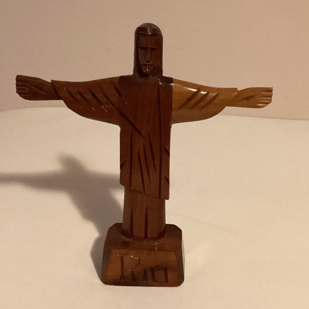 Wood Statue of Christ The Redeemer Carved Wooden Figure Religious Collectible